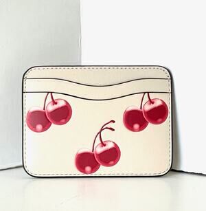 Coach Coachtopia Wavy Card Case CAA15 Cherry Print Leather Wallet
